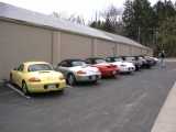 The row of Boxsters at the lunch spot in Lake Geneva, Wisconsin.